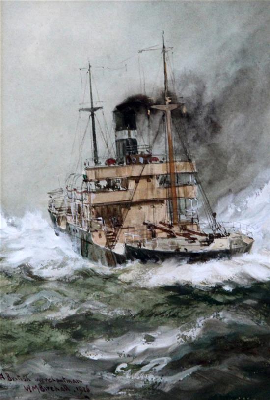 William Minshall Birchall (1884-1941) An Incoming Voyager, A North Sea Voyager, A British Merchantman and A North Sea Drifter 7 x 5in.